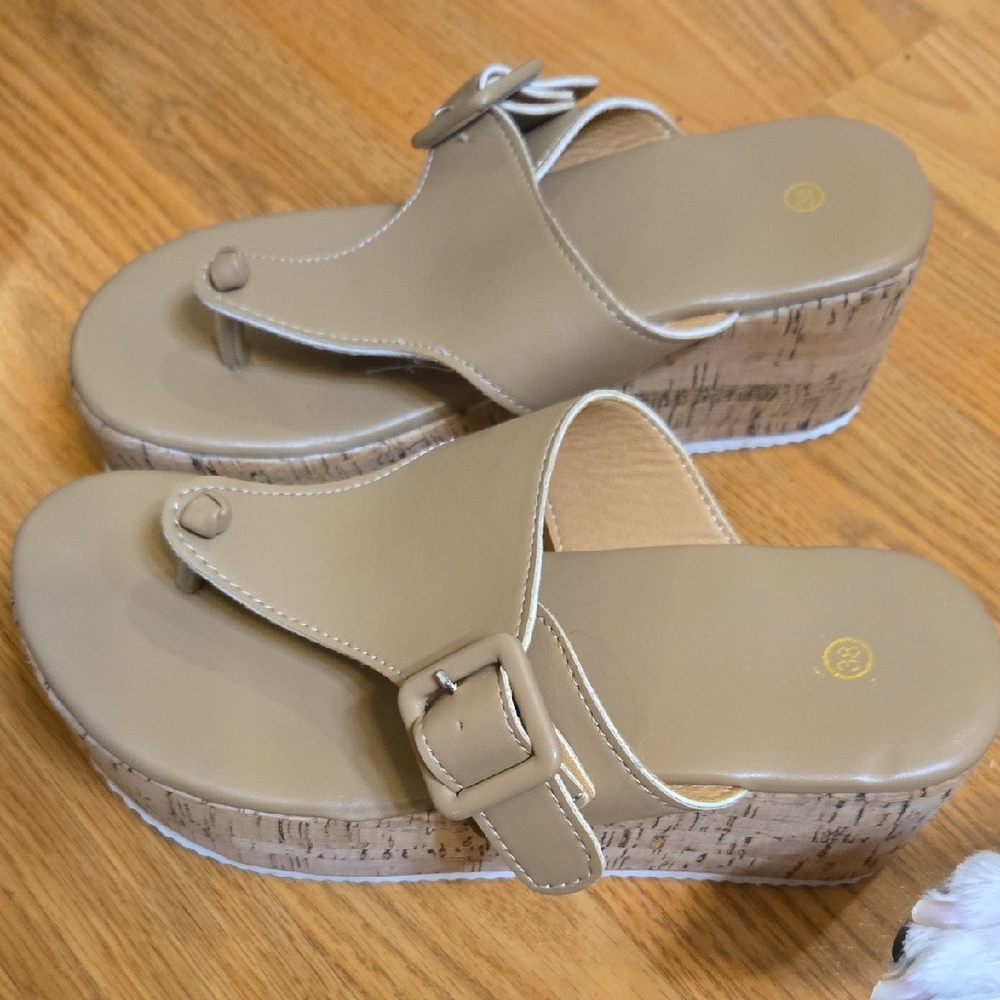 Tan Platform Sandals with Cork Sole